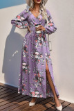 Elegant Flowers Print Slit V Neck A Line Dresses