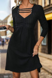 Elegant Solid Color Patchwork V Neck A Line Dresses