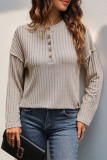 Casual Daily Solid Color Buttons Potholes O Neck Tops