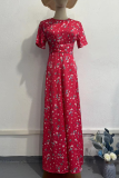 Elegant Floral Print O Neck A Line Dresses