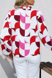 Daily Elegant Geometric Print Contrast V Neck Tops