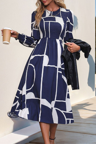 Street Elegant Geometric Print Contrast O Neck A Line Dresses