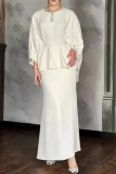 Celebrities Elegant Solid Color Lace Up Rhinestone Decor O Neck Long Sleeve Two Pieces
