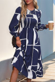 Street Elegant Geometric Print Contrast O Neck A Line Dresses