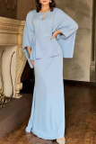 Celebrities Elegant Solid Color Lace Up Rhinestone Decor O Neck Long Sleeve Two Pieces