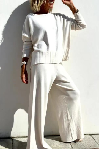 Casual Daily Solid Color O Neck Long Sleeve Two Pieces