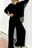 Casual Daily Solid Color O Neck Long Sleeve Two Pieces