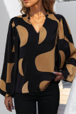Daily Elegant Geometric Print Contrast V Neck Tops
