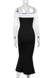 Sexy Solid Color Contrast Off Shoulder One Step Skirt Dresses