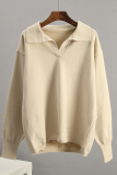 Casual Daily Solid Color Patchwork Knit POLO collar Tops