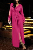 Elegant Solid Color Slit Ruched V Neck A Line Dresses