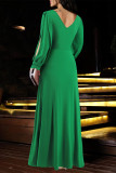 Elegant Solid Color Slit Ruched V Neck A Line Dresses