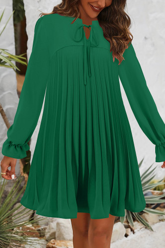 Casual Daily Solid Color Lace Up Pleated O Neck Pleated Dresses