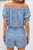 Casual Flowers Print Lace Up Off Shoulder Short Sleeve Two Pieces