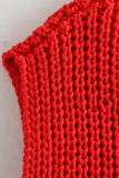 Casual Daily Solid Color Pocket Buttons Weave O Neck Tops