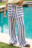 Casual Daily Striped Print Pocket Lace Up Loose Straight Full Print Bottoms