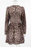 Elegant Leopard Print Patchwork V Neck A Line Dresses
