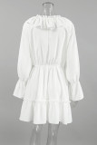 Daily Elegant Solid Color Lace Up Ruffle V Neck A Line Dresses