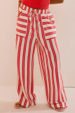 Casual Daily Striped Print Pocket Lace Up Loose Straight Full Print Bottoms