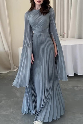 Prom Elegant Solid Color Lace Up Pleated O Neck Evening Dresses