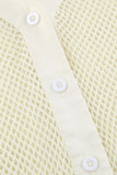 Casual Vacation Solid Color Hollow Out Buckle See-Through V Neck Long Sleeve Two Pieces