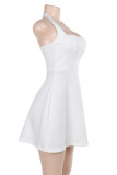 Sexy Solid Color Backless Halter Sleeveless Dresses