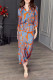 Celebrities Elegant Gradient Print With Belt Contrast Turndown Collar Nine Points Sleeve Two Pieces