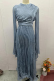 Prom Elegant Solid Color Lace Up Pleated O Neck Evening Dresses