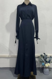 Elegant Solid Color Lace Up Buttons Turndown Collar Long Sleeve Two Pieces