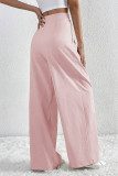 Casual Daily Solid Color Pocket Ruched Loose High Waist Wide Leg Solid Color Bottoms