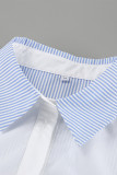 Casual Daily Striped Print Buttons Patchwork Turndown Collar Tops