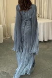Prom Elegant Solid Color Lace Up Pleated O Neck Evening Dresses