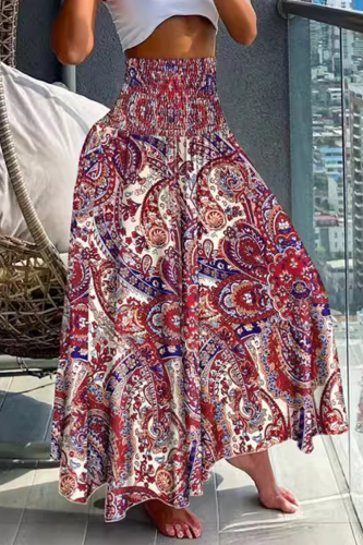 Elegant Floral Print Loose High Waist Type A Full Print Bottoms