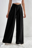 Casual Daily Solid Color Pocket Ruched Loose High Waist Wide Leg Solid Color Bottoms
