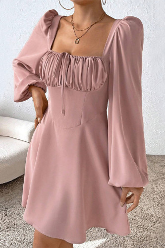 Elegant Solid Color Lace Up Ruched Square Neck A Line Dresses