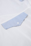 Casual Daily Striped Print Buttons Patchwork Turndown Collar Tops