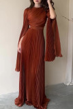Prom Elegant Solid Color Lace Up Pleated O Neck Evening Dresses