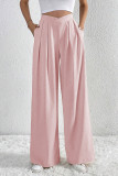Casual Daily Solid Color Pocket Ruched Loose High Waist Wide Leg Solid Color Bottoms
