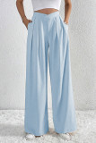 Casual Daily Solid Color Pocket Ruched Loose High Waist Wide Leg Solid Color Bottoms