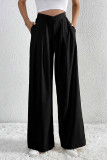 Casual Daily Solid Color Pocket Ruched Loose High Waist Wide Leg Solid Color Bottoms