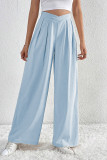 Casual Daily Solid Color Pocket Ruched Loose High Waist Wide Leg Solid Color Bottoms