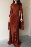 Prom Elegant Solid Color Lace Up Pleated O Neck Evening Dresses