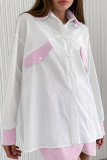 Casual Daily Striped Print Buttons Patchwork Turndown Collar Tops