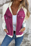 Casual Solid Color Patchwork Zipper Contrast Turndown Collar Outerwear