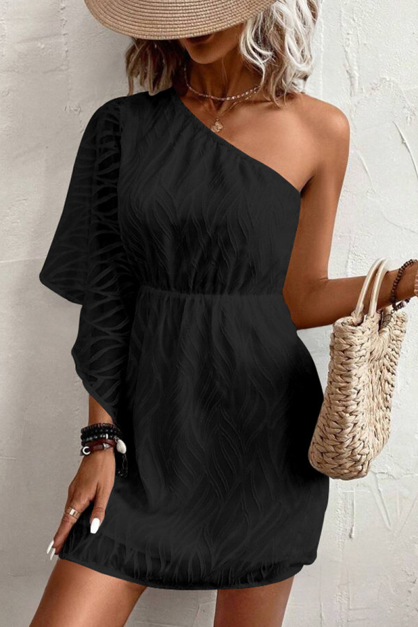 Sexy Vacation Solid Color Patchwork Sloping Shoulder Waist Skirt Dresses
