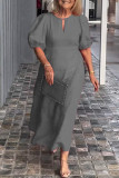 Casual Daily Solid Color Hollow Out O Neck A Line Short Sleeve Dress