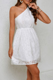 Sexy Solid Color Lace Irregular Sloping Shoulder Irregular Dresses