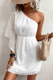 Sexy Vacation Solid Color Patchwork Sloping Shoulder Waist Skirt Dresses