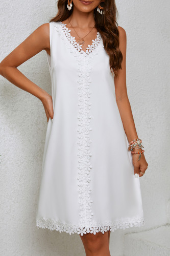 Sexy Solid Color Lace Patchwork V Neck Sleeveless Dresses