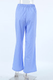 Casual Daily Striped Print Buttons Contrast Loose Mid Waist Wide Leg Full Print Bottoms